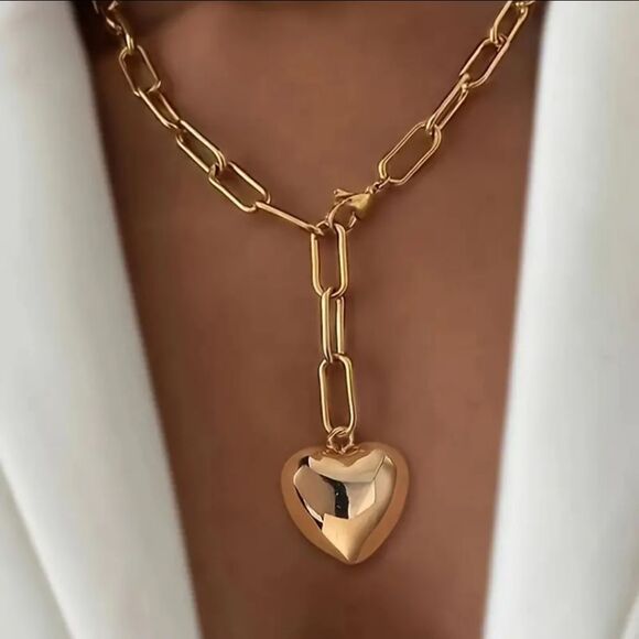 🆕❤️ Elegant Heart Shaped 18kt Gold Overlay "Y" Necklace - Picture 1 of 5